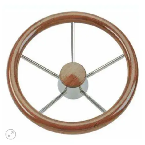 Stuurwiel RVS met teak hoepel 40cm Speciale Aanbieding