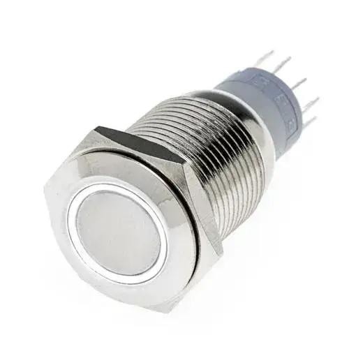 Hollex drukknop puls RVS 12volt LED wit Op = Op