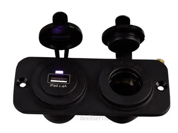 Dubbel Flush Mount Frame zwart- USB 2.4A & 12V Stopcontact met IP66 Waterdichtheid Beste Prijs
