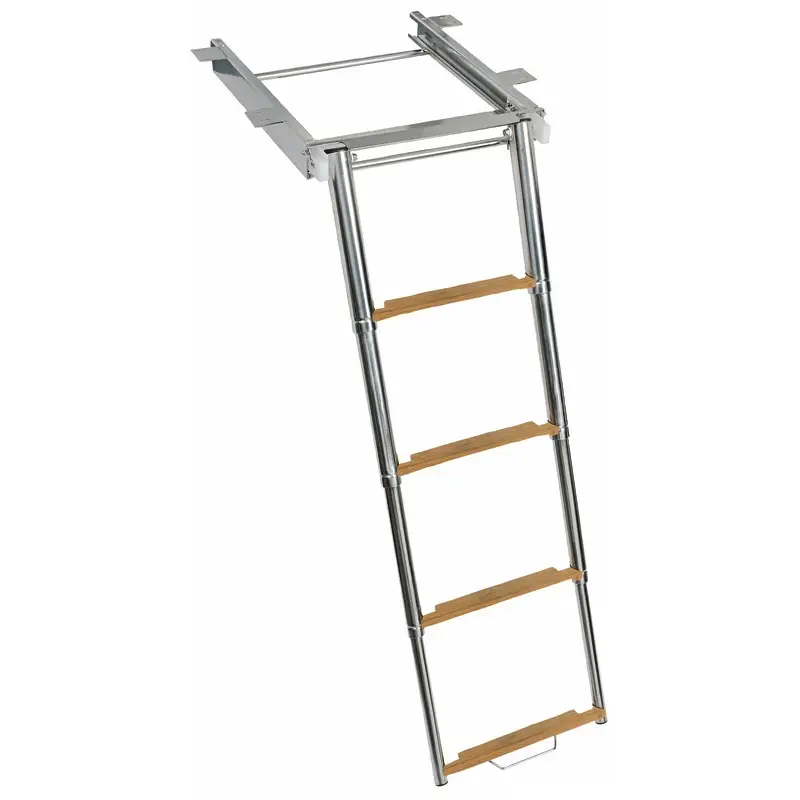 Zwemtrap Telescopisch RVS316 met 4 Teak Treden Nieuw