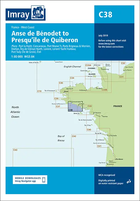 Imray Chart C38 Anse de Bénodet to Presqu'île de Quiberon Must-Have